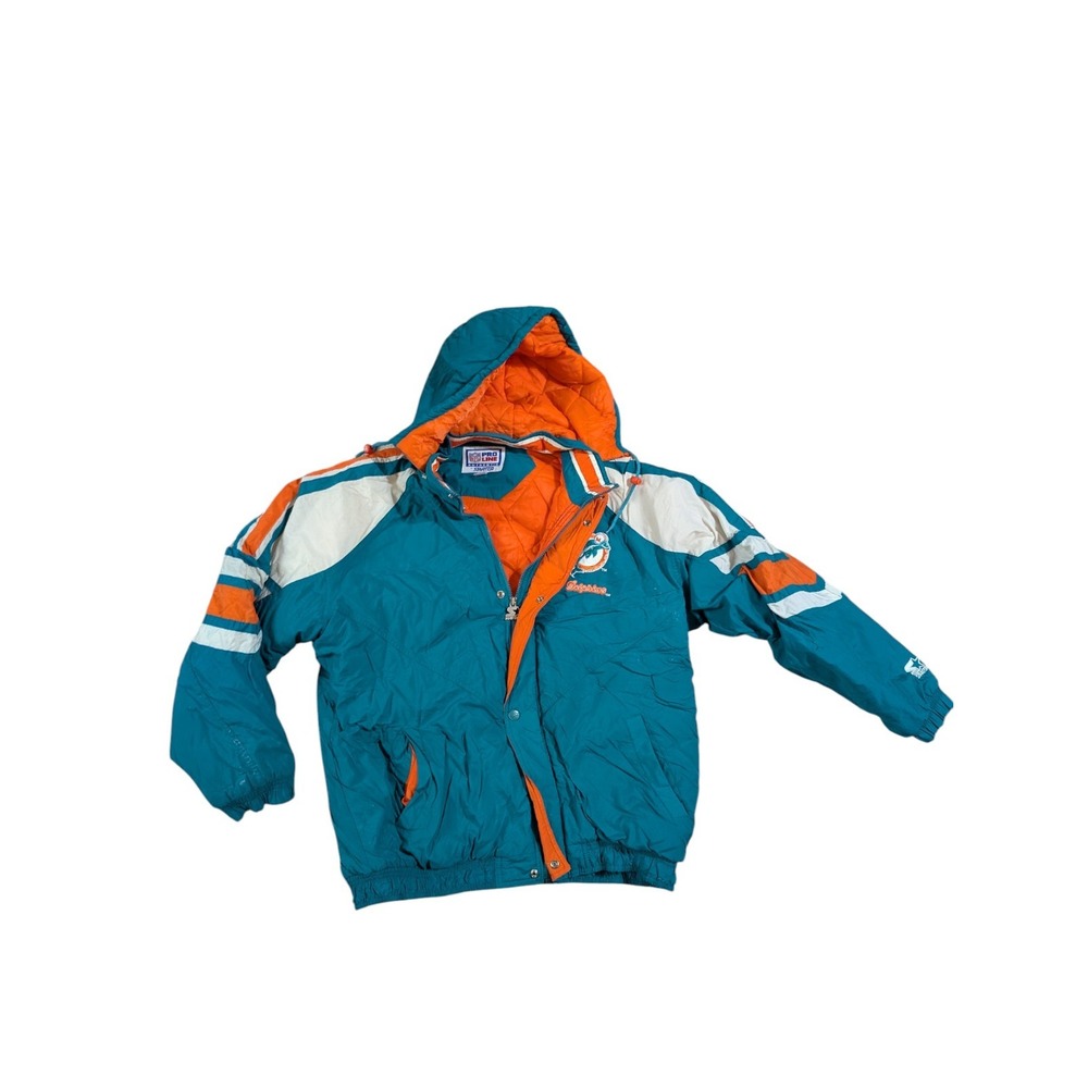 Vintage 90s Starter NFL ProLine Puffer Jacker Hooded Miami Dolphins Marino XL